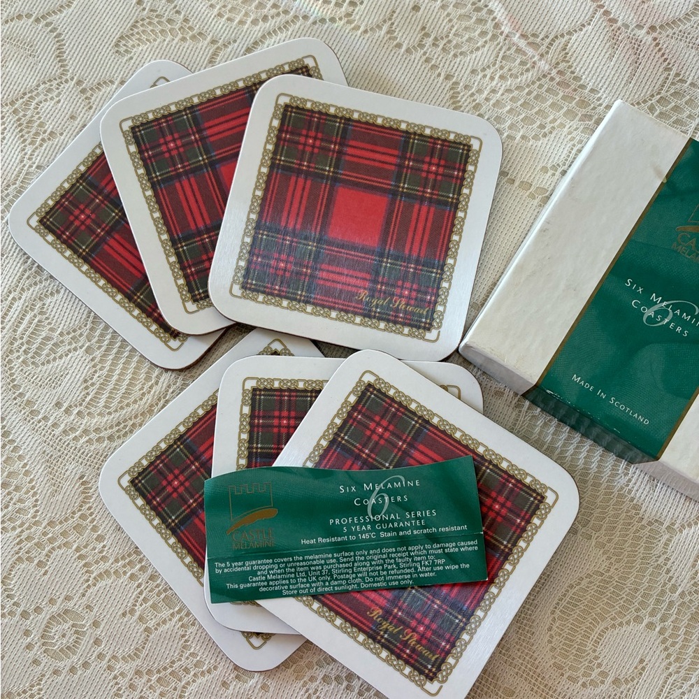 Red Tartan Plaid Coasters—Also Hostess Gift - Picture 2 of 6